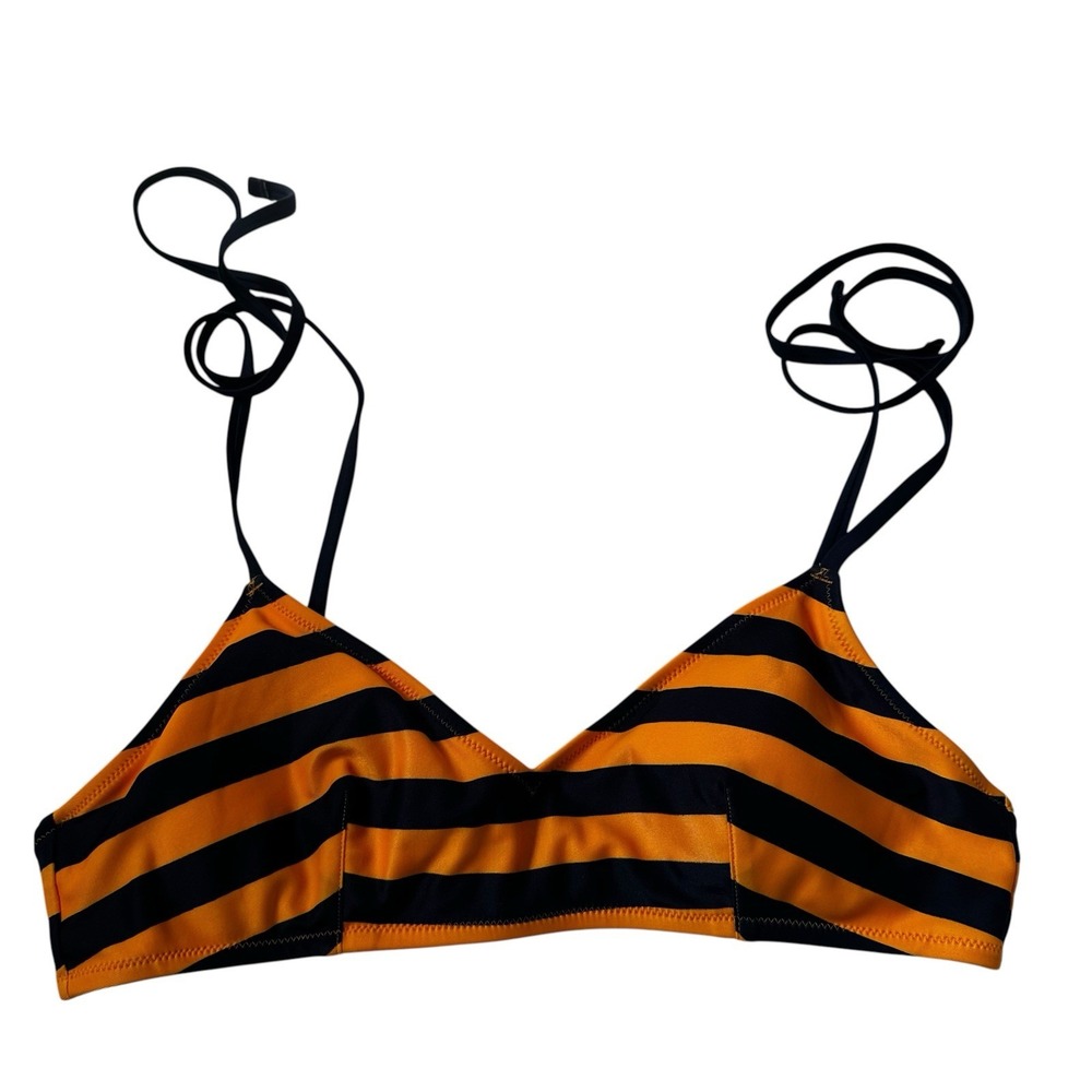 Aerie Scoop Bikini Top Yellow Navy Stripe Tie Strap Size Medium NWOT | 69-22